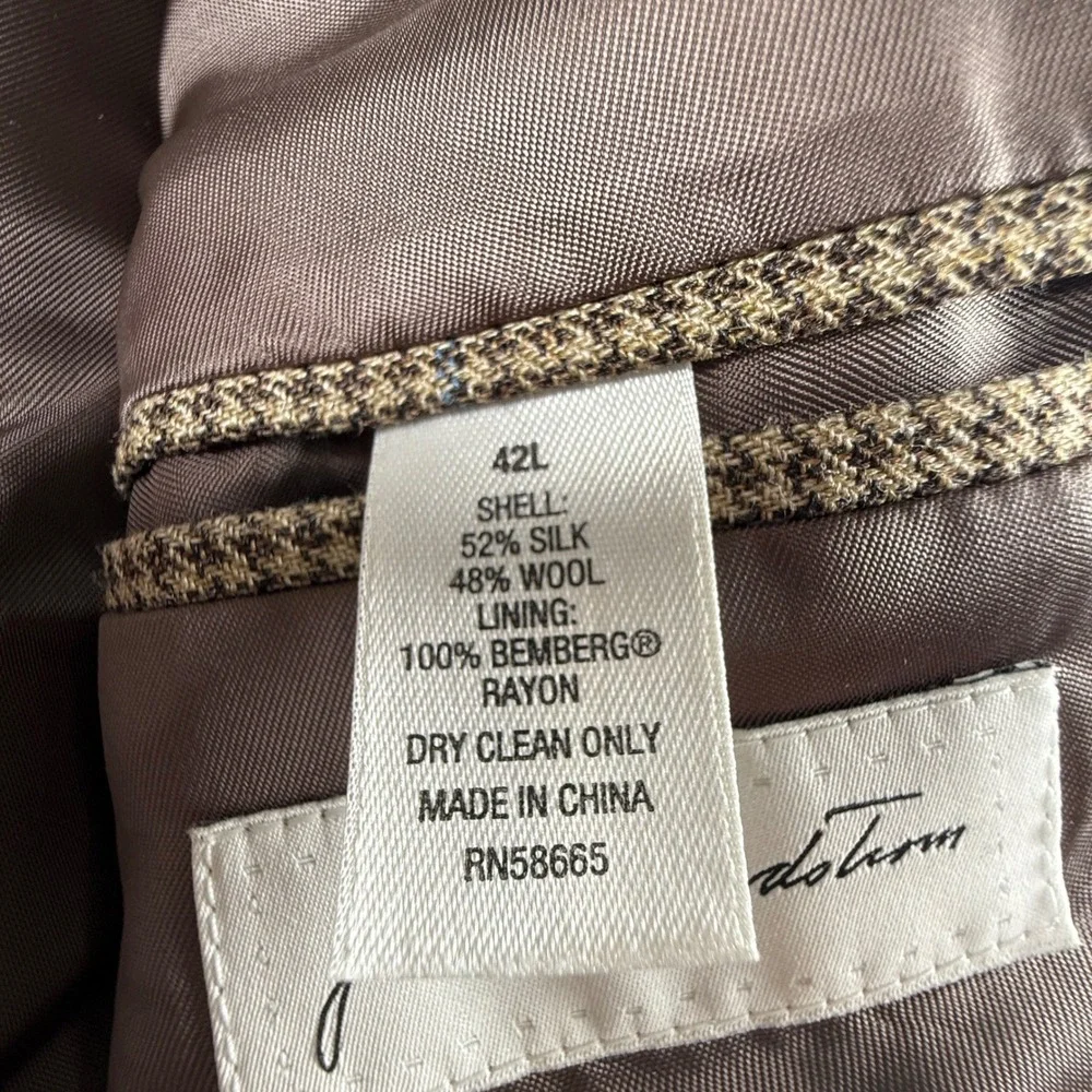 John W. Nordstrom Sport Coat Mens 42L Brown Excellent Silk Wool Houndstooth
